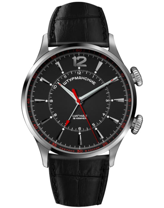 Штурманские Штурманские 2612/1801730  2612/1801730 механические мужские часы черный циферблат, браслет кожаный — вид спереди